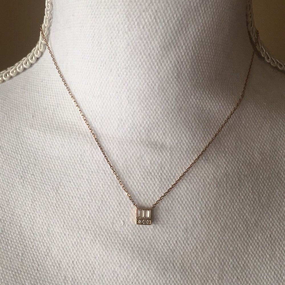 CC925 SS Necklace with Dainty CZ Square Pendant